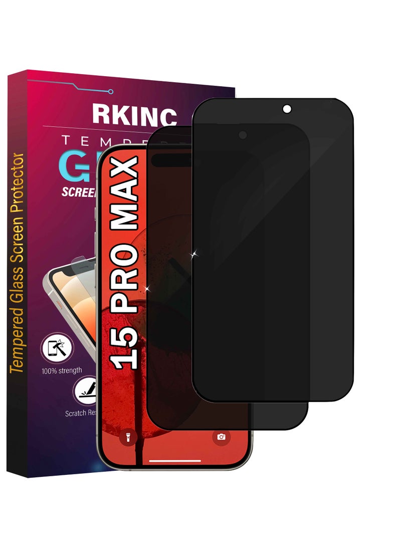 RKINC Screen Protector [2-Pack] for iPhone 15 Pro Max, 15 Plus, Privacy Tempered Glass Film Screen Protector, [Anti Spy][Anti-Scratch][Bubble-Free] - Image 1